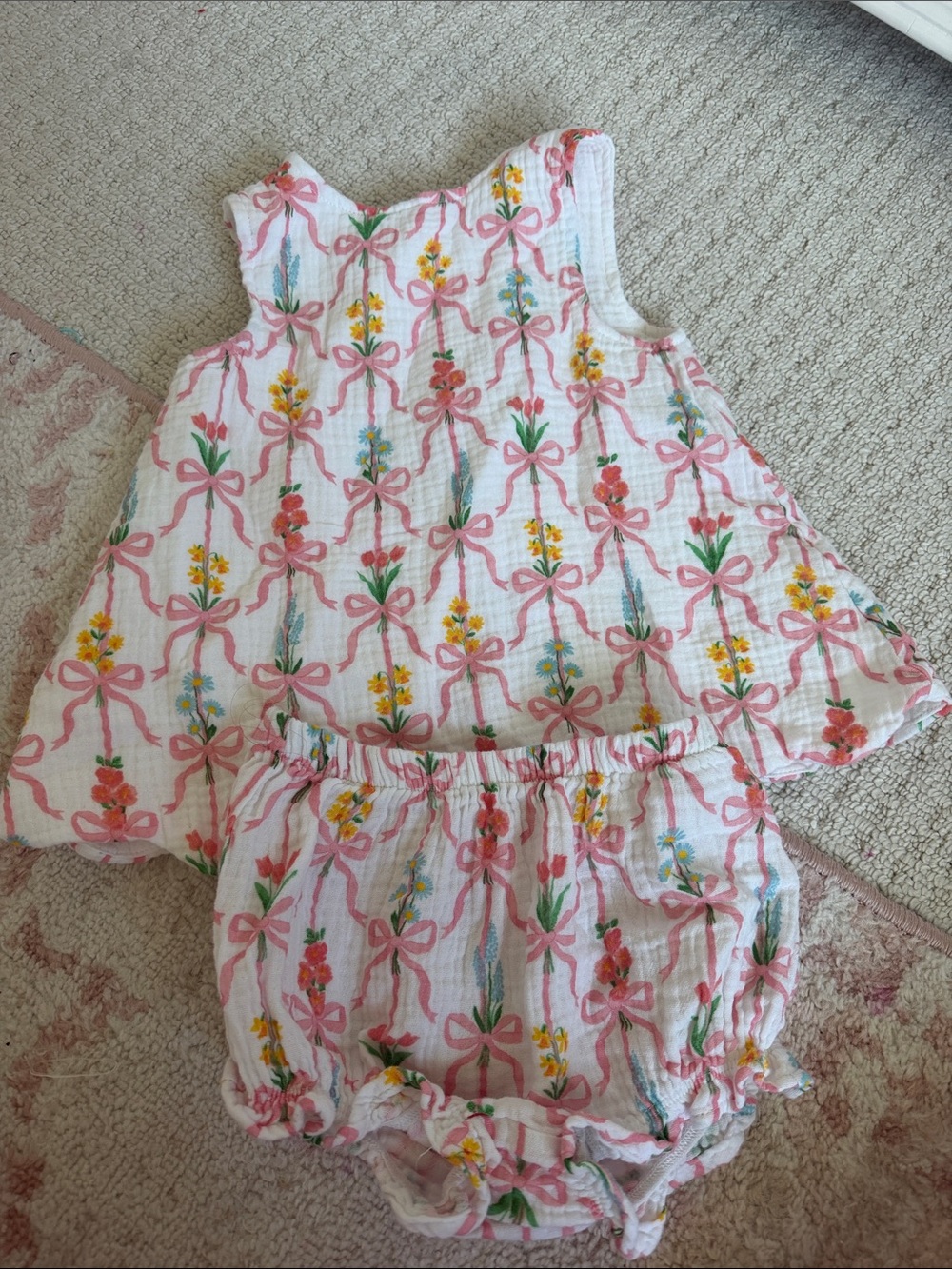 Unbranded Pink Bow & Floral Kids Matching Set